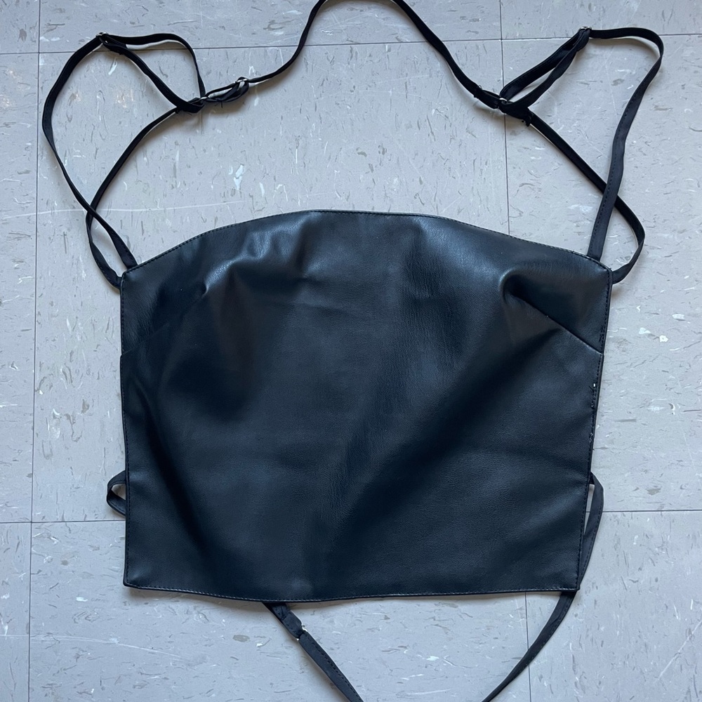 black leather tie top. size small
